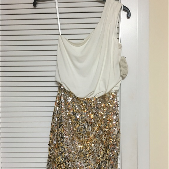 White and Gold sequence Party Dress