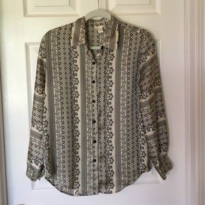 Forever 21 black and cream printed blouse small