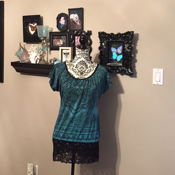 Black and blue lace top