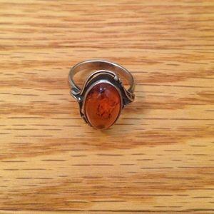 Vintage Sterling Silver and Amber Ring