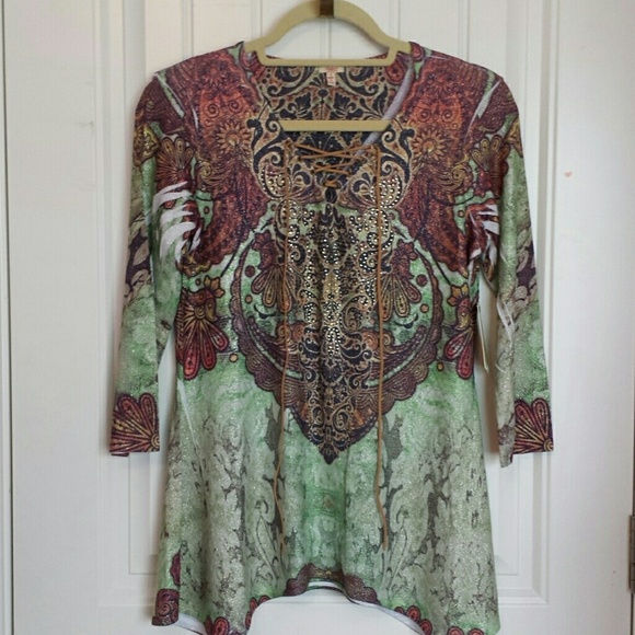 S Reba "Autumn Hues" Multicolor Peasant Top
