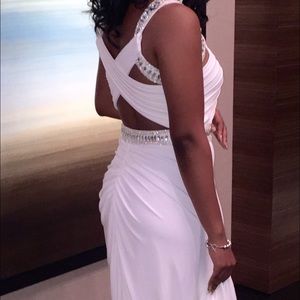 White Beaded Formal Gown with Wrap by COLORS