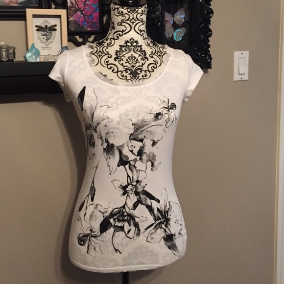 White House black market floral rhinestone shirt