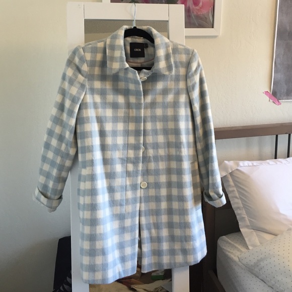 ASOS BLUE/WHITE GINGHAM COAT