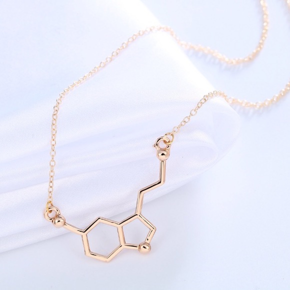 Silver/Gold Serotonin Molecule Necklace - Picture 2 of 5