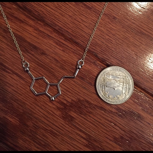 Silver/Gold Serotonin Molecule Necklace - Picture 5 of 5