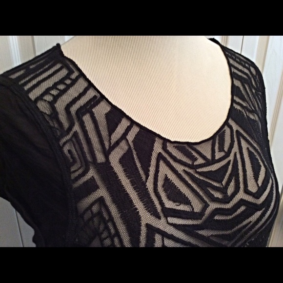Express Black Embroidered Mesh Tee