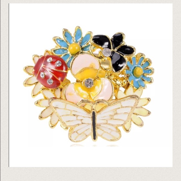 Swarovski Ladybug Adjustable Spring Flower Enamel Ring
