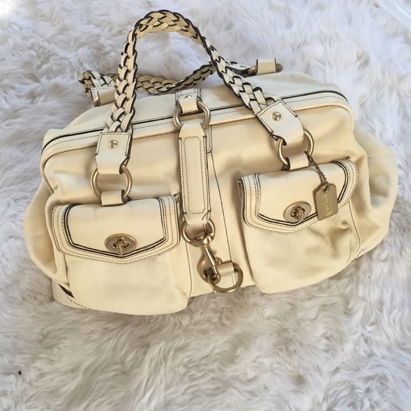 💲SOLD Coach Cream Satchel Purse Leather Gold