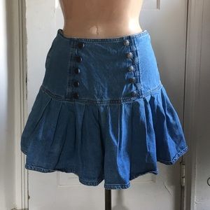 High waisted pleated jean mini skirt