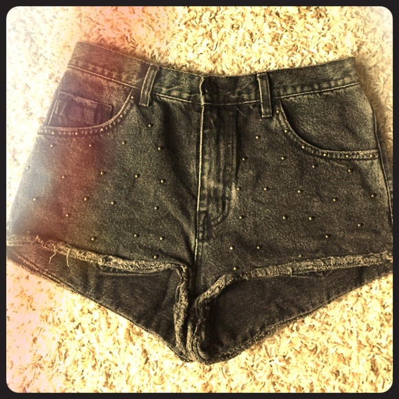 High waisted studded denim shorts