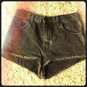High waisted studded denim shorts
