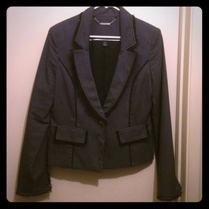 Black blazer with lace ruffle trim