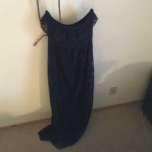 Blue lace strapless dress