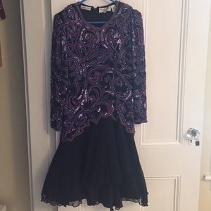 Vintage Black & Purple embroidered ruffle dress
