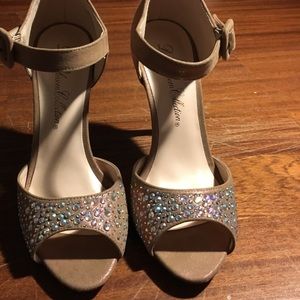 Nude Suede Peep Toe Platform