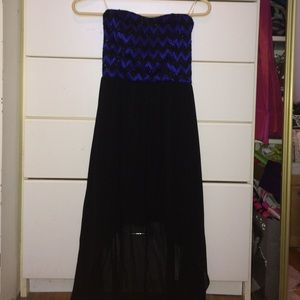Black and royal blue chevron dress with high low