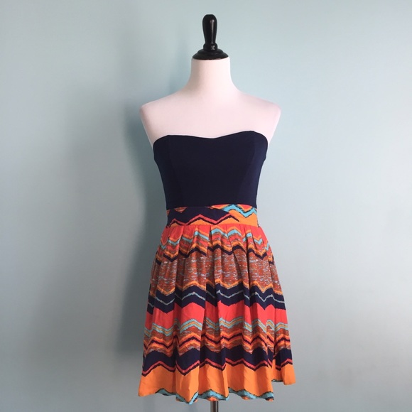 Xhilaration Dresses & Skirts - Chevron Navy & Orange Dress