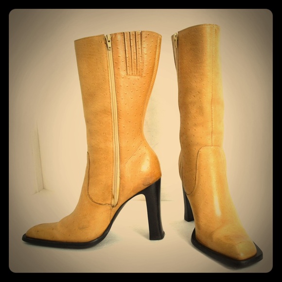 MIA BEIGE OSTRICH GENUINE LEATHER BOOTS Sz 6.5 M