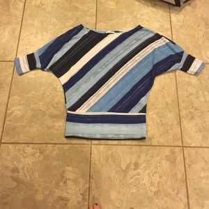Blue, navy, and white striped top