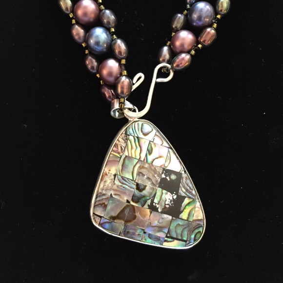 Real pearl necklace with abalone wrapped in 925. - Picture 1 of 4