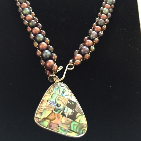 Real pearl necklace with abalone wrapped in 925. - Picture 2 of 4
