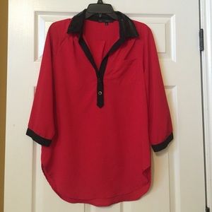Red women's top - Sequin collar - 3/4 Sleeve