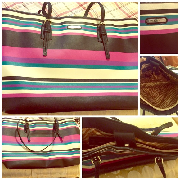 Sold - Multi color stripe Dana Duchman tote bag