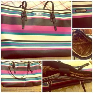 Sold - Multi color stripe Dana Duchman tote bag