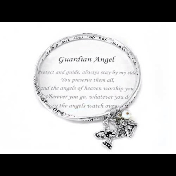 Silver tone twisted bangle Guardian Angel bracelet - Picture 1 of 1