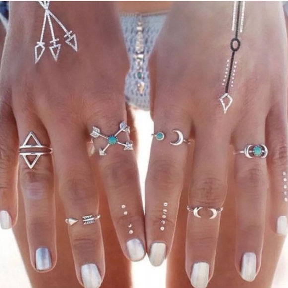 6 Piece Moon & Arrows Midi Ring Set - Picture 2 of 3