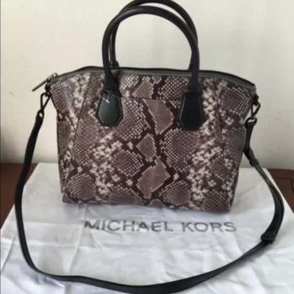 MICHAEL KORS RILEY PYTHON EMBOSSED LEATHER SATCHEL - Picture 2 of 4