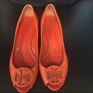 Tory Burch peep toes low wedges