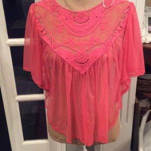 Sheer lace pinky peach shirt