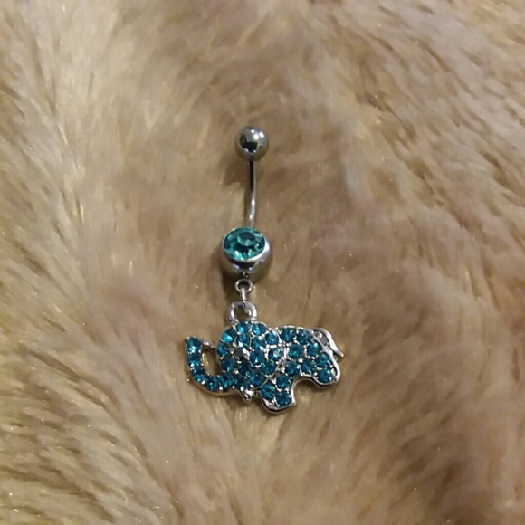 Blue rhinestone elephant belly ring