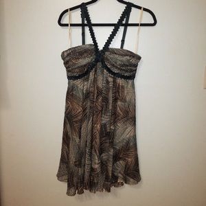 Bcbgmaxazria teal and tan flowy dress
