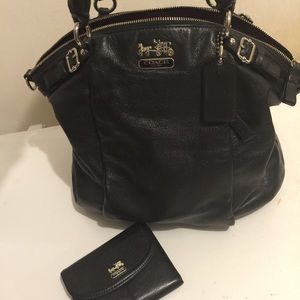 Coach Black Leather Satchel and matching wallet