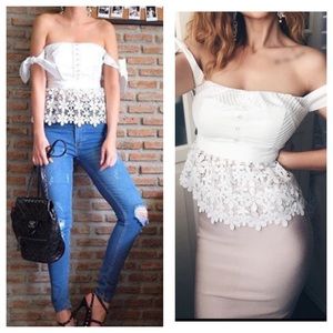 Lace Peplum Off Shoulder White Top