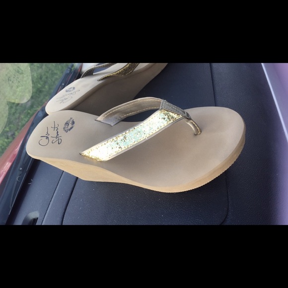 Colin Stuart Gold Wedge Sandal