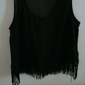 Urban outfitters Black sheer crop top with fringe