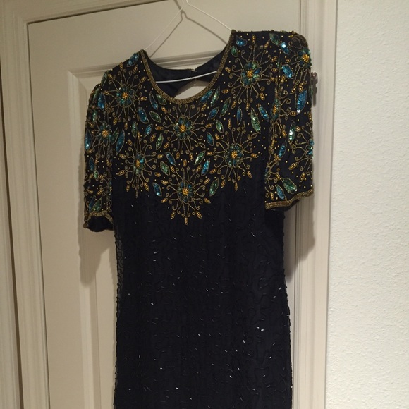 Sequin dress. Great blend of greens  gold on black