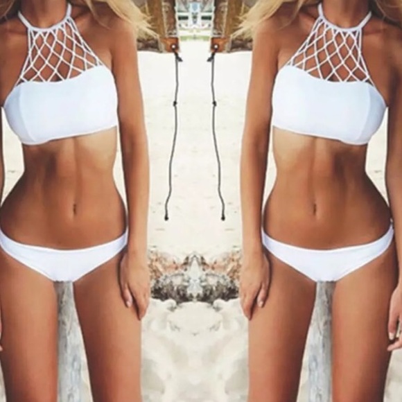White high neckline bikini