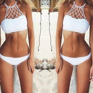 White high neckline bikini