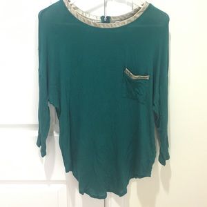 Teal Xhilaration Blouse with Gold Trim