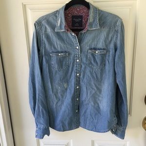 American Eagle Distressed Chambray Denim Shirt