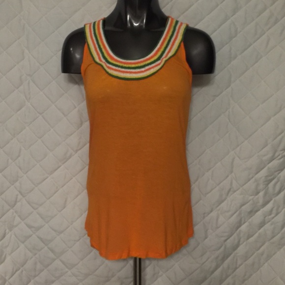 Orange tank top with crochet neckline