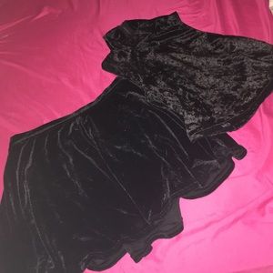 Velvet crop top and skirt set