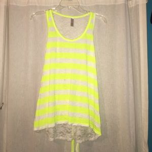 Neon Yellow Striped Top w Lace back