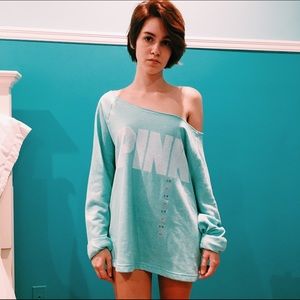 Teal PINK Off-the-Shoulder Sweatshirt