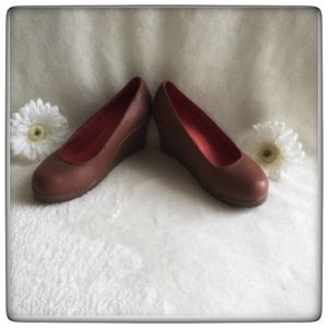 Brown wedge heels, size 6, pre owned.